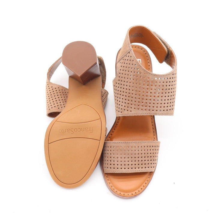 Franco Sarto Delores Tan Perforated Suede Block Heel Sandals Womens 8.5M