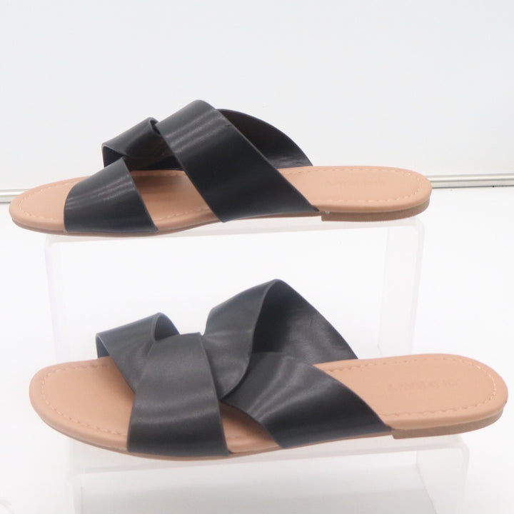 Old Navy Womens Flat Linked SA Slide Sandals Black Jack Faux Leather Size 8