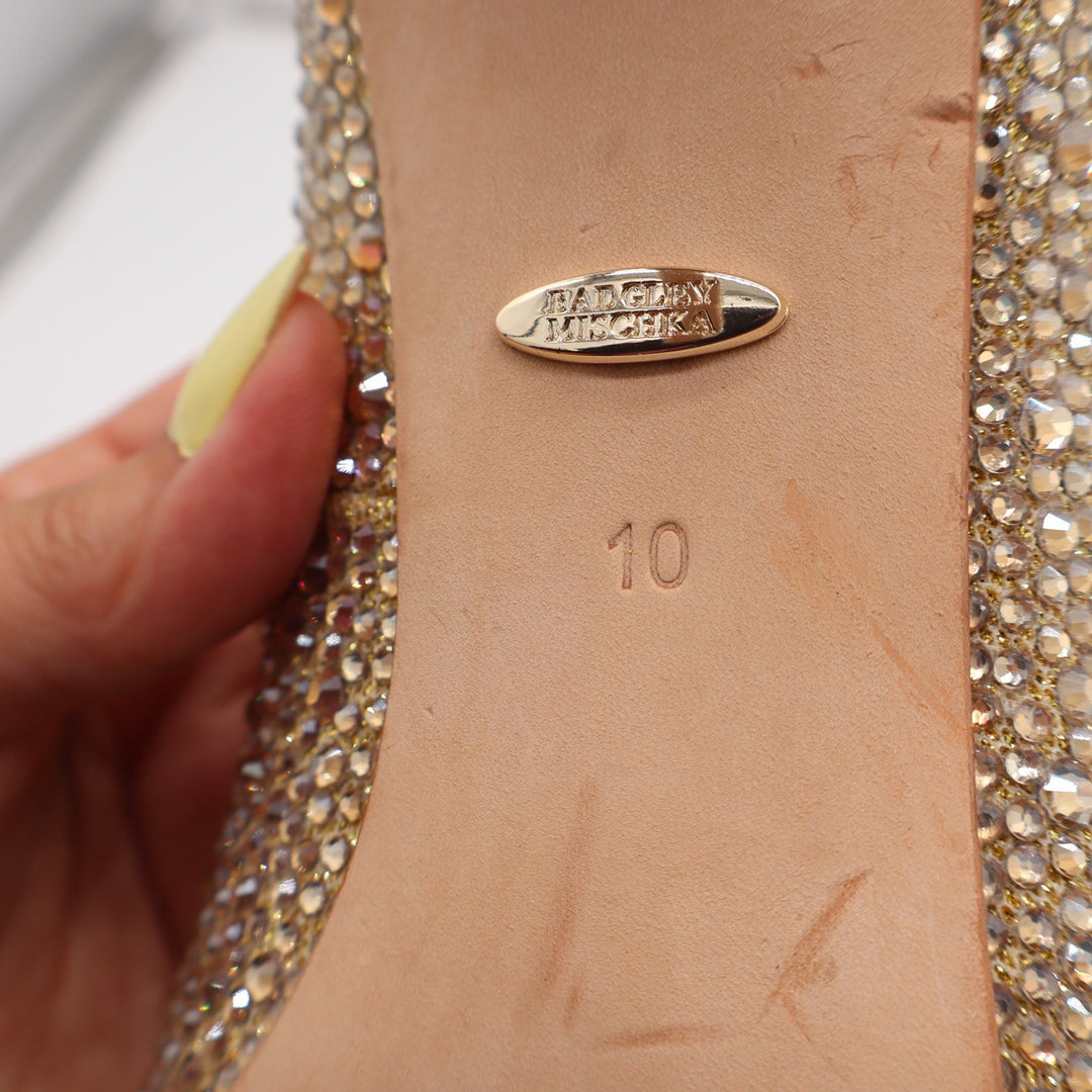 Badgley Mischka Cher Crystal Embellished Pumps Champagne Gold Size 10 Heels