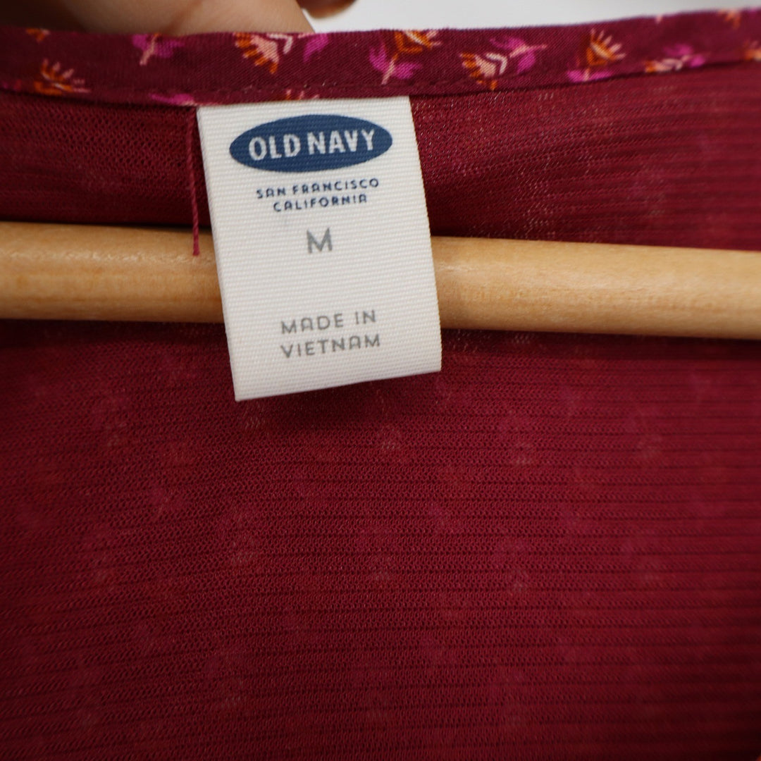 Old Navy Women's Burgundy Floral Mixed Print Tassel Shift Dress Medium