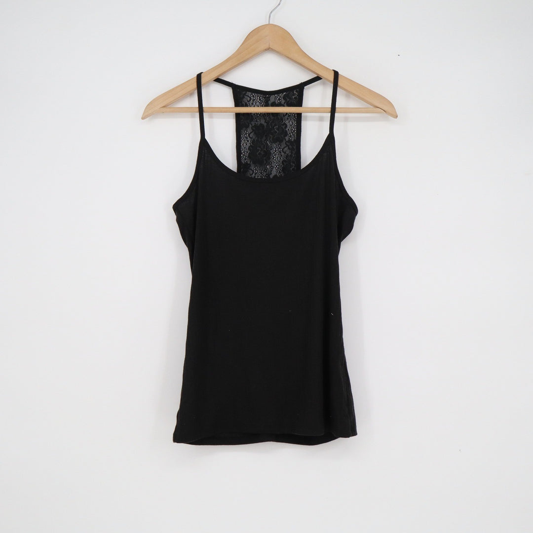 Hollister Must Have Collection Black Ribbed Lace Racerback Tank Top Large L