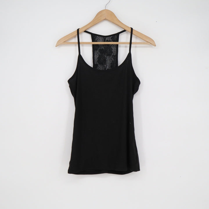 Hollister Must Have Collection Black Ribbed Lace Racerback Tank Top Large L
