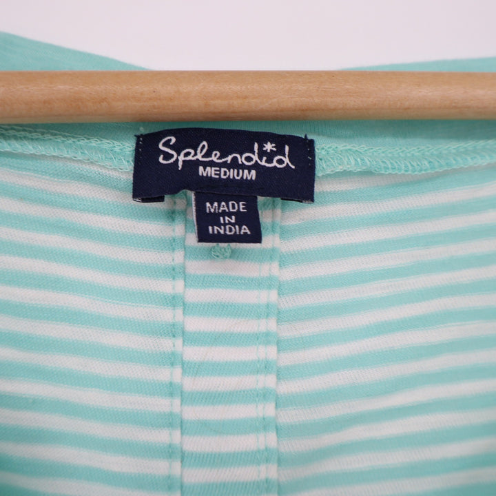 Splendid Top Womens Medium Striped Mint Green Button-Back Long Sleeve Excellent