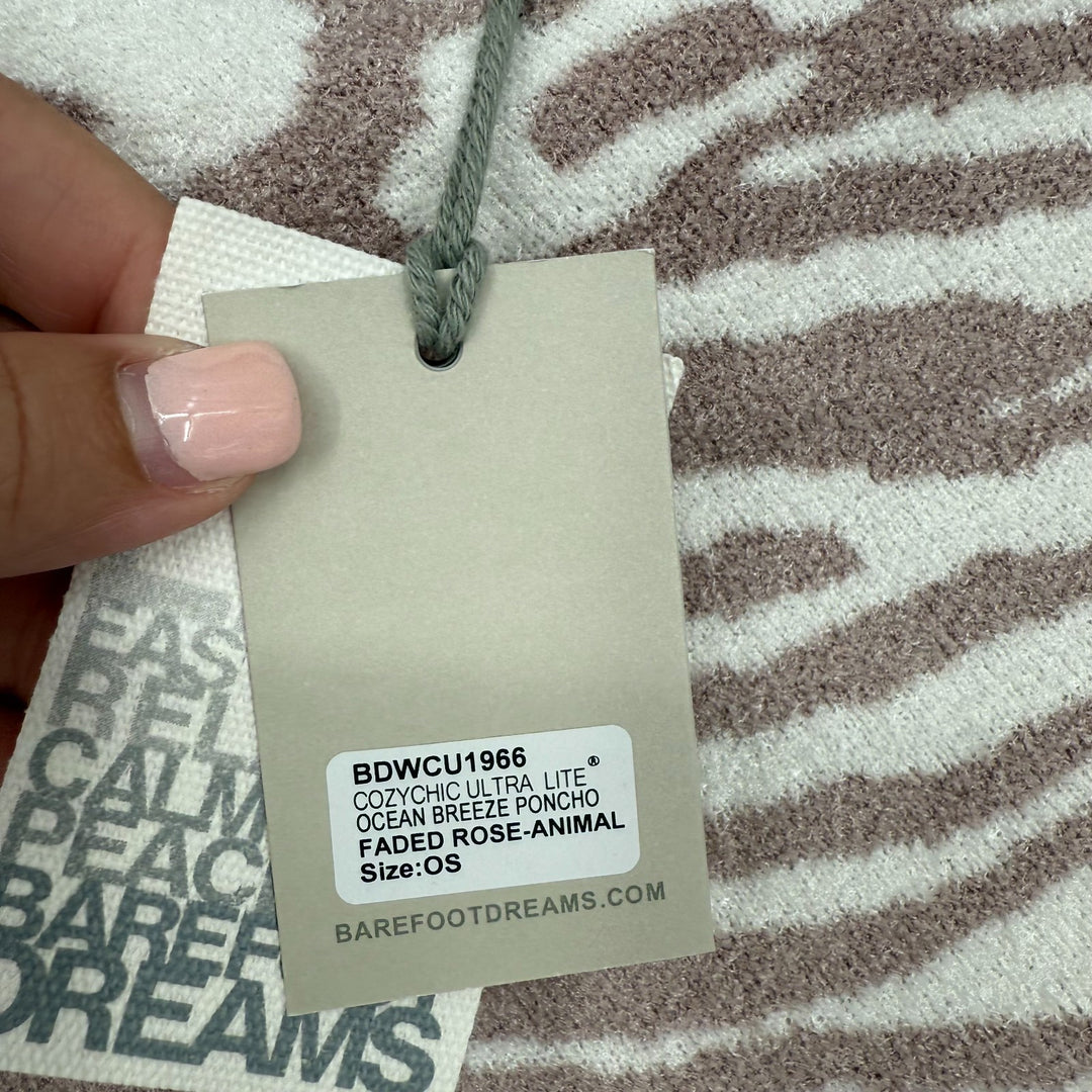 Barefoot Dreams CozyChic Ultra Lite Ocean Breeze Poncho Womens Rose Animal