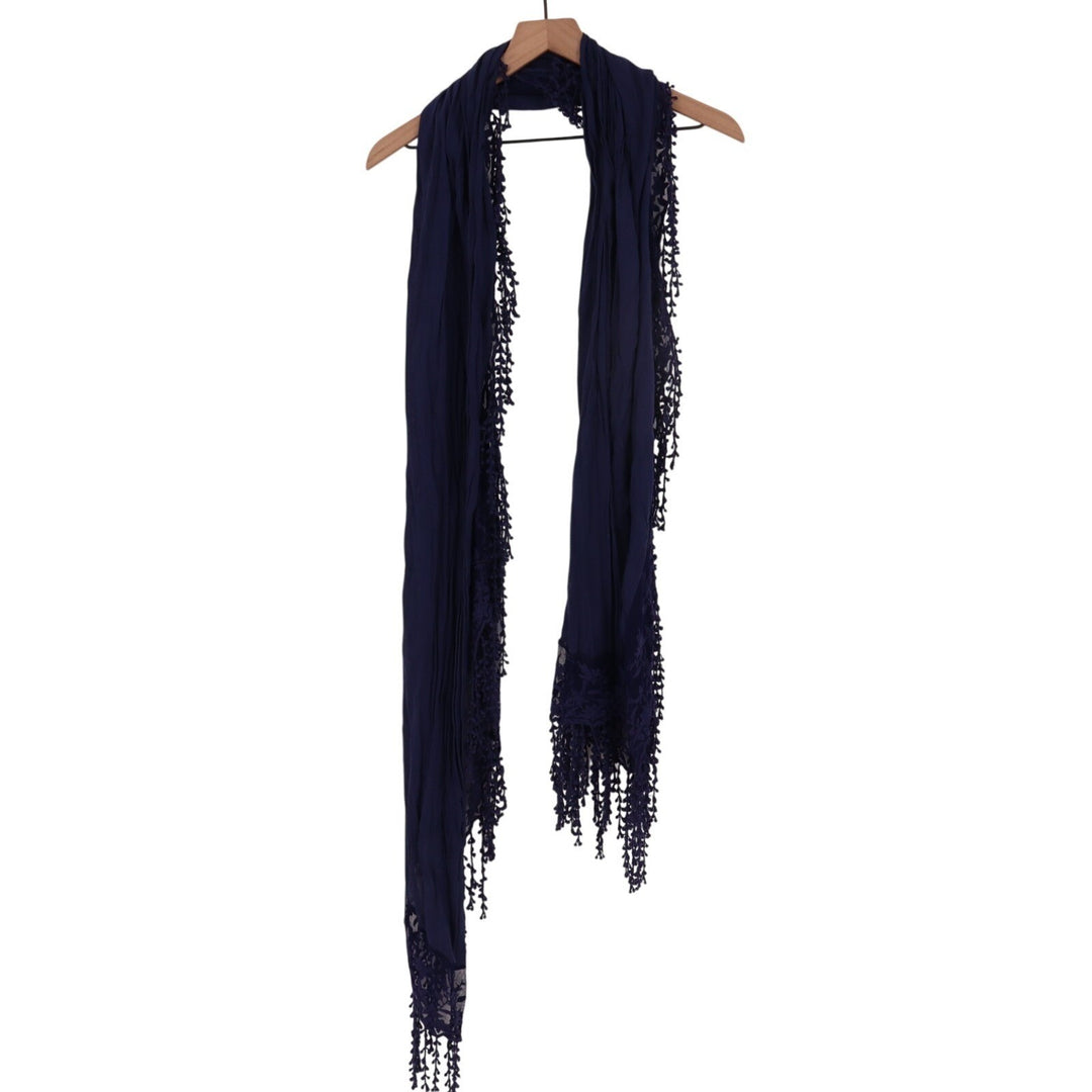 Scarf Womens One Size Navy Blue Knit Tassel Edges Cozy Winter Wear Neck Warmer