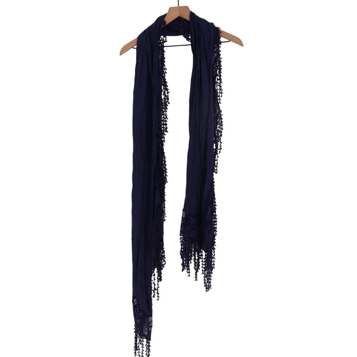 Scarf Womens One Size Navy Blue Knit Tassel Edges Cozy Winter Wear Neck Warmer