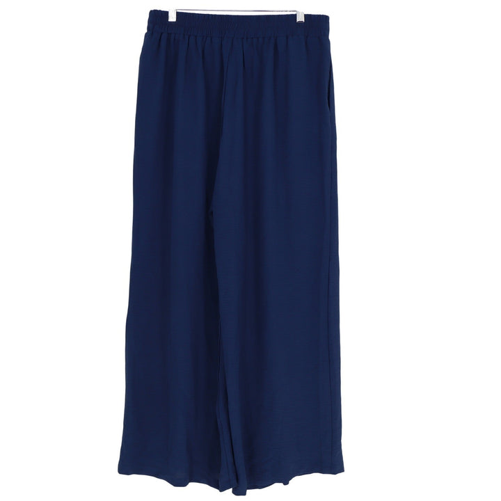 Navy Blue Wide Leg Flowy Palazzo Pants Elastic Waist Career Trousers Large