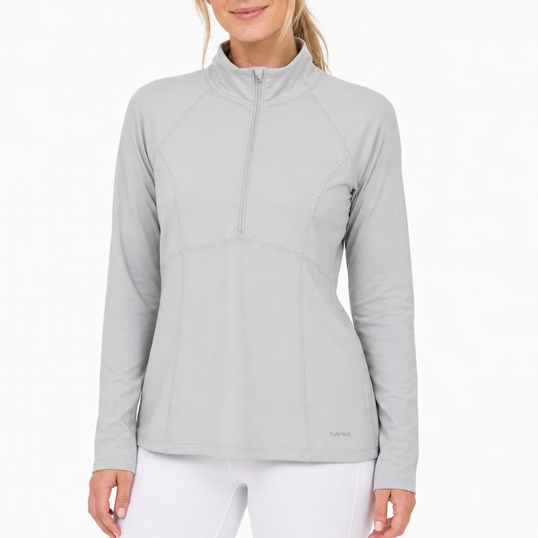 Hind Womens Quarter Zip Pullover Light Gray Athletic Long Sleeve Thumbhole M