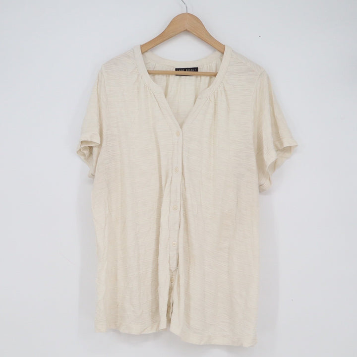 Lane Bryant Cream Slub Knit Button Front V-Neck Top Plus Size 22/24 Short Sleeve