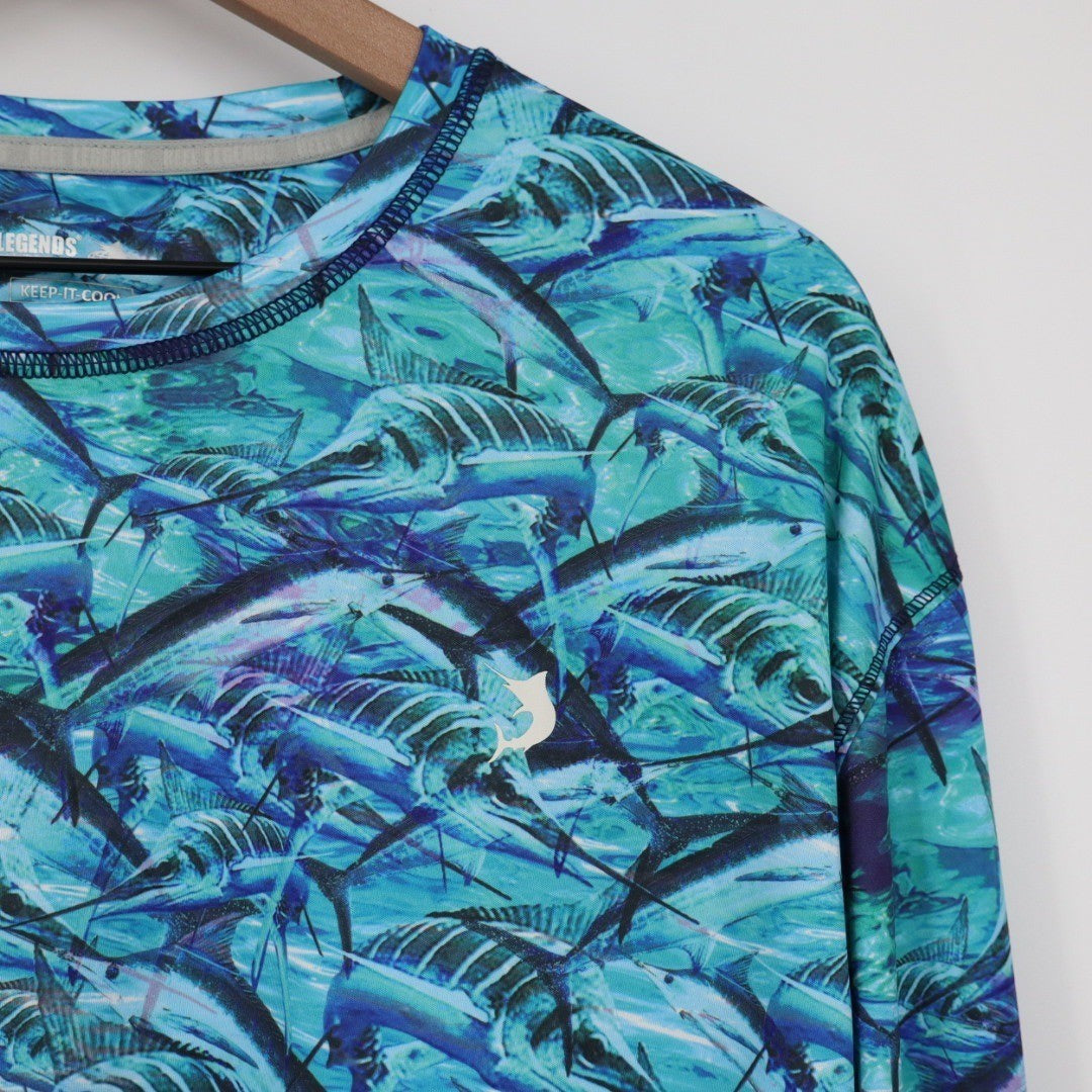 Reel Legends Performance Clothing Long Sleeve Fishing Shirt XL Marlin Print