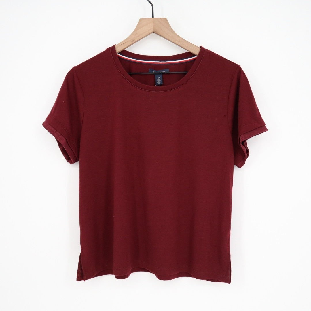 Tommy Hilfiger Sleep T Shirt Womens Large Deep Rouge Side Slits Casual Wear