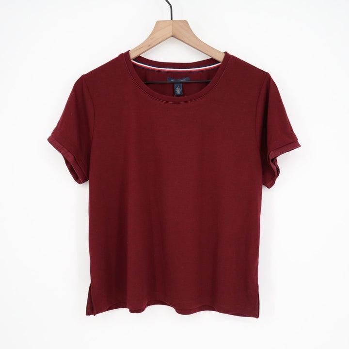 Tommy Hilfiger Sleep T Shirt Womens Large Deep Rouge Side Slits Casual Wear