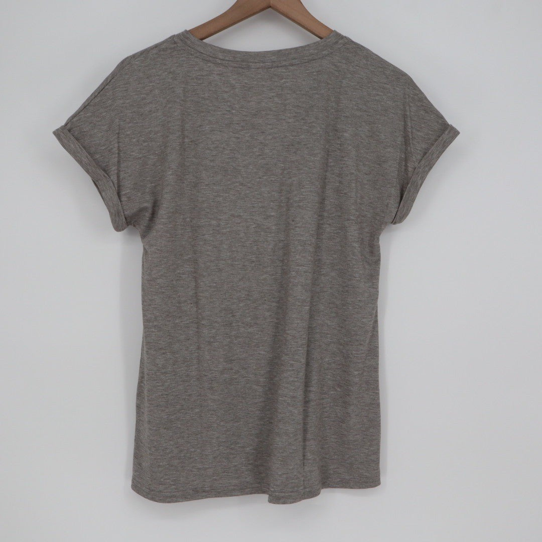 XIEERDUO Gray V Neck T Shirt Size S Rolled Sleeve Casual Everyday Top