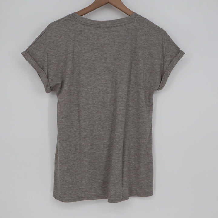 XIEERDUO Gray V Neck T Shirt Size S Rolled Sleeve Casual Everyday Top