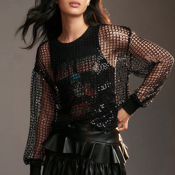 Pilcro Anthropologie Festival Top Women Medium Black Sequin Guns N Roses Concert