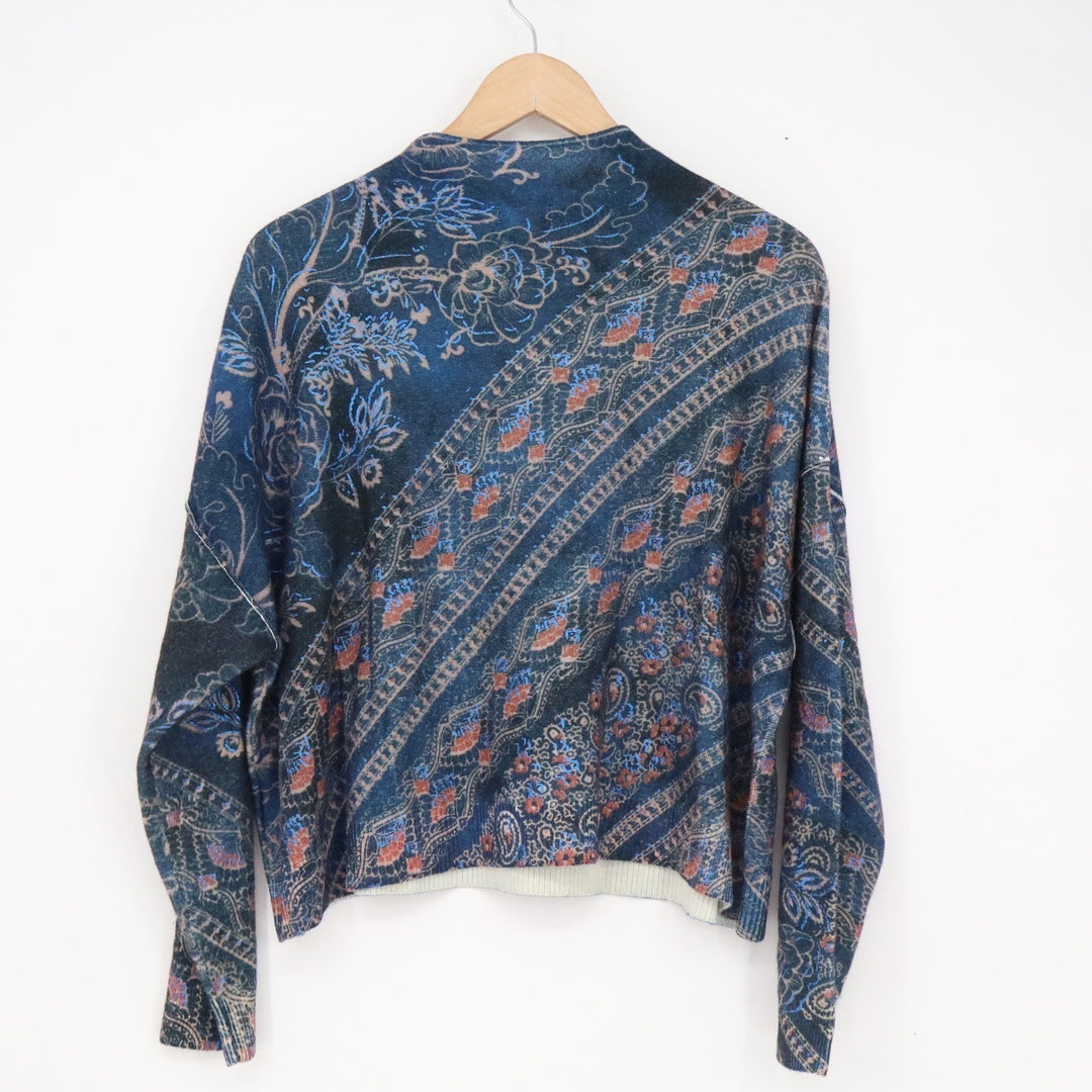 Pilcro Anthropologie 100% Cashmere Sweater Paisley Floral Mock Neck Blue Teal S