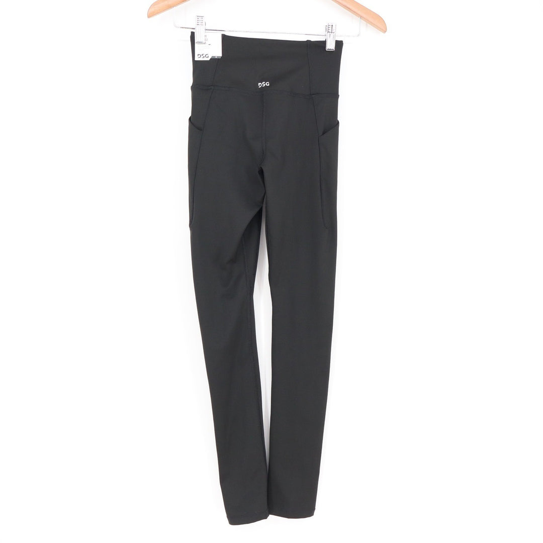 DSG Womens Activate 7/8 Leggings Pure Black White Stripe Pockets XS NEW