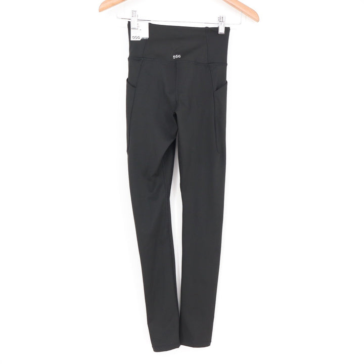 DSG Womens Activate 7/8 Leggings Pure Black White Stripe Pockets XS NEW