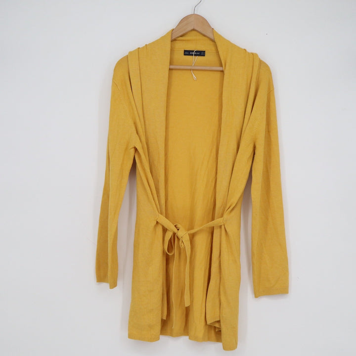 Zara Knit Women's Mustard Yellow Longline Belted Cardigan Sweater Size M