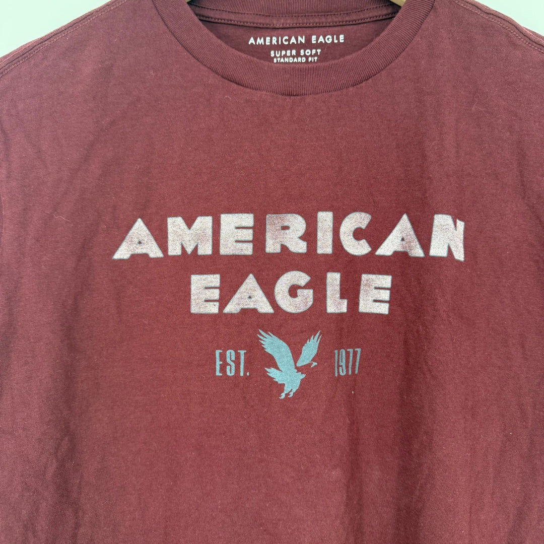 American Eagle Super Soft Burgundy Graphic Logo T-Shirt XS Short Sleeve Casual