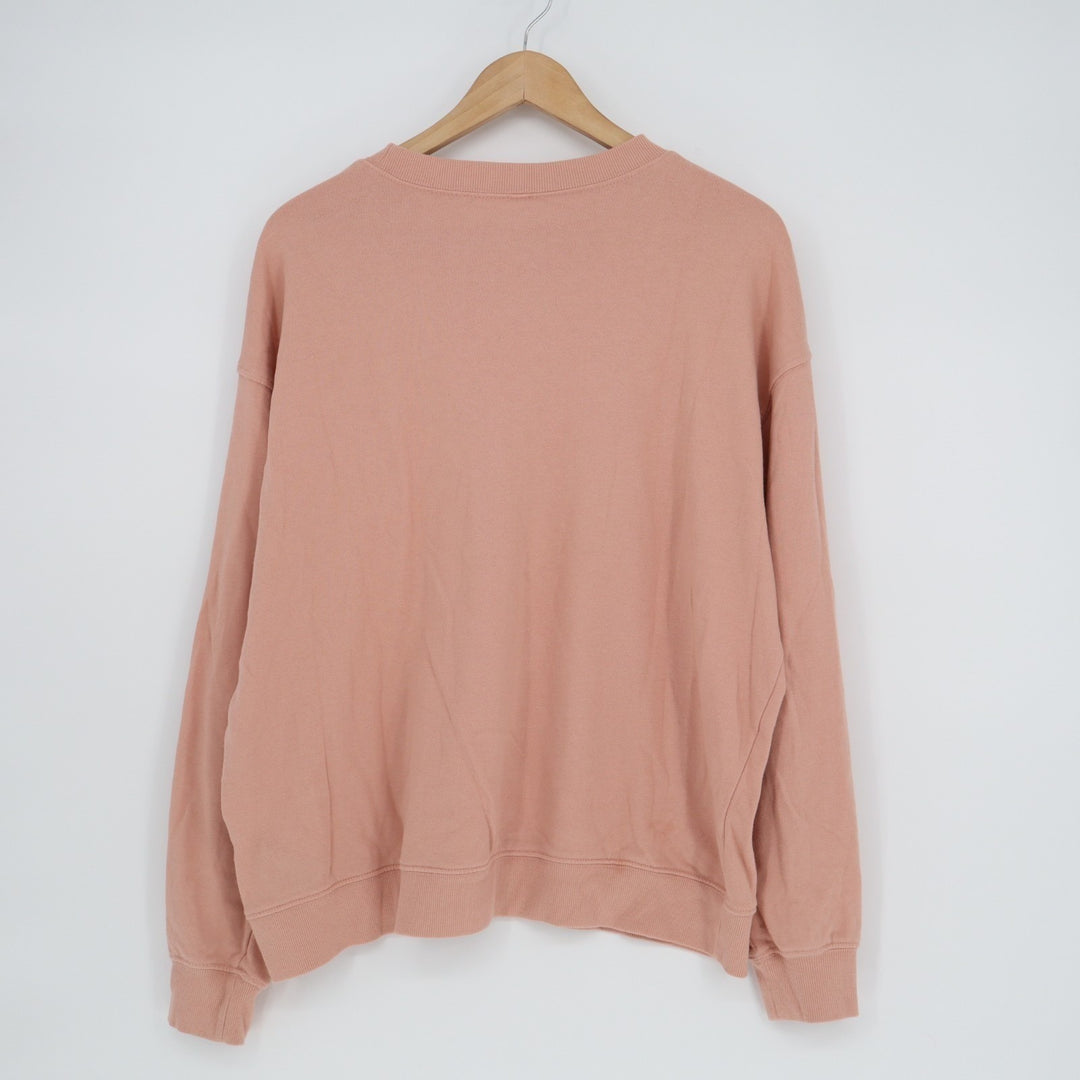 H&M Divided Sweatshirt Womens XL Pink Cotton Love Embroidered Crew Neck Pullover
