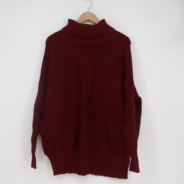 Lilluoxy Womens XL Burgundy Ribbed Turtleneck Oversized Knit Sweater LDC0085