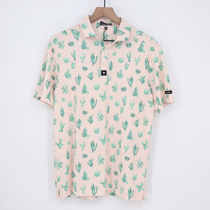 Bad Birdie Mens Thorn in Your Side Cactus Print Golf Polo Peach S