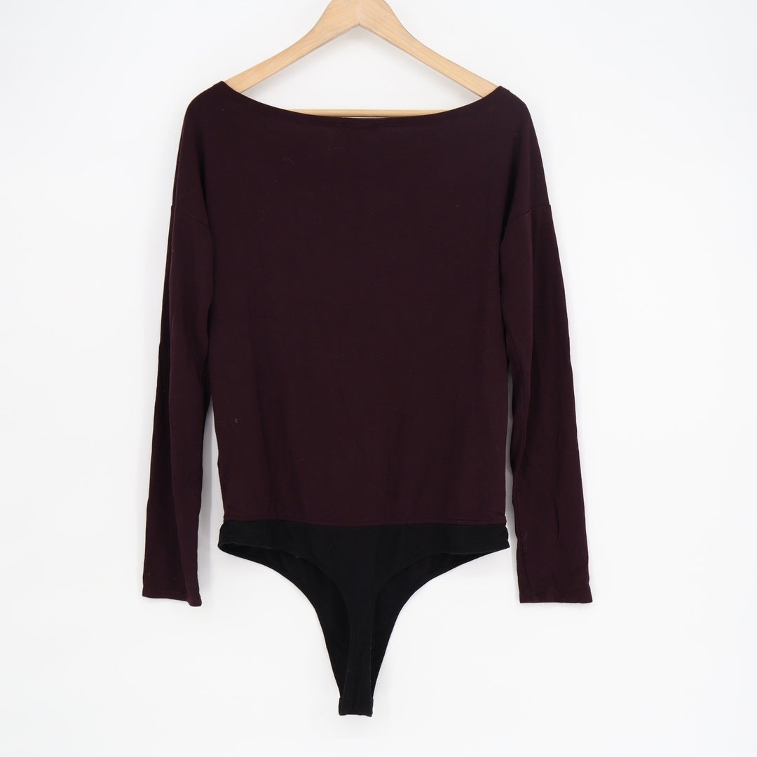 Paige Womens Long Sleeve Boat Neck Bodysuit Burgundy Purple Size M