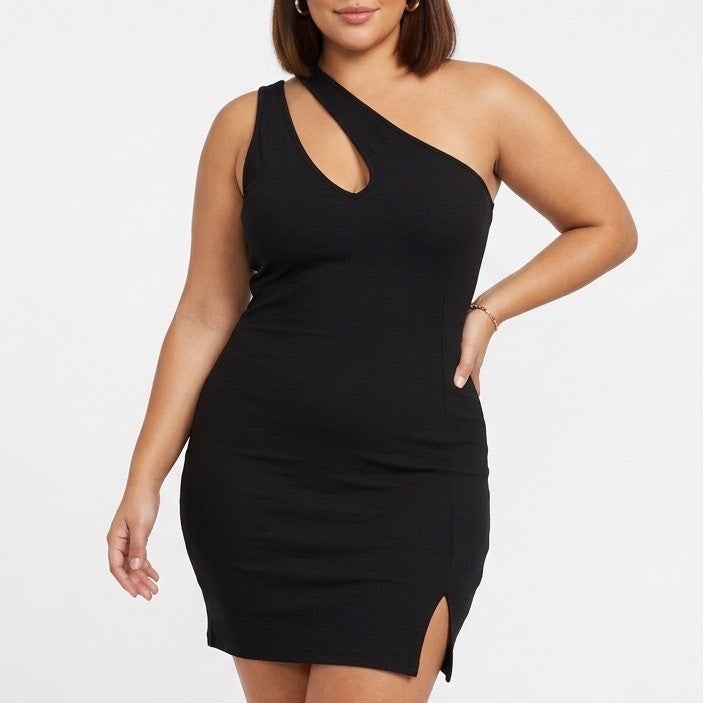 Naked Wardrobe Womens Black Asymmetrical Double Strap Bodycon Mini Dress XL