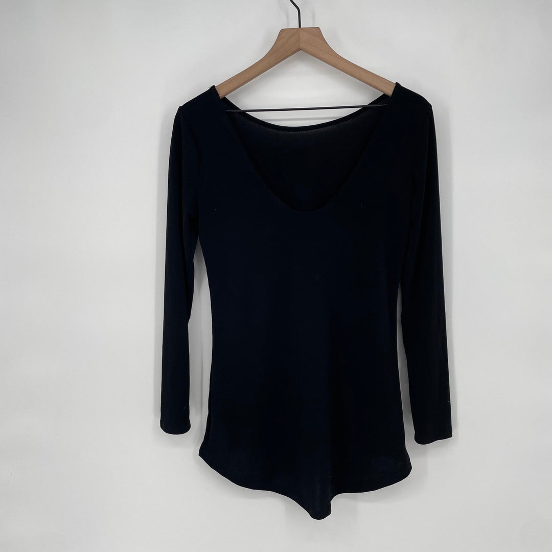 BISOU BISOU MICHELE BOHBOT Black Long Sleeve Scoop Neck Top Size S