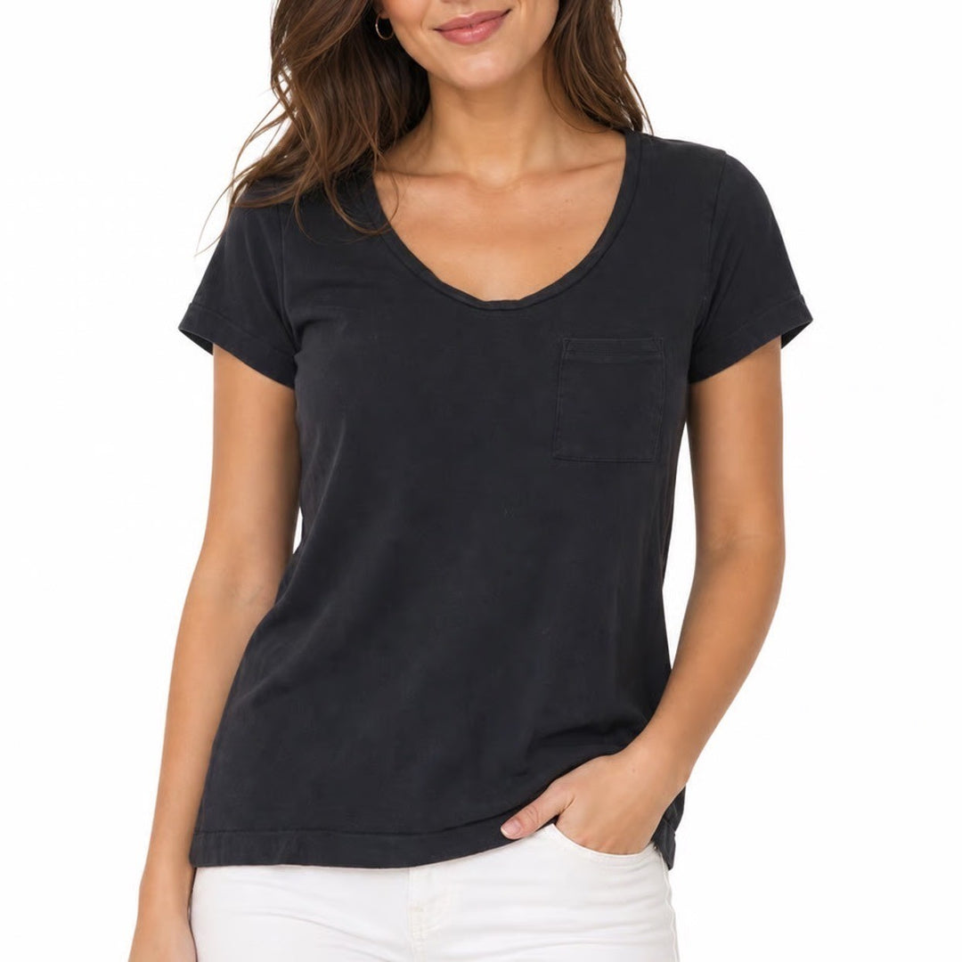 HM Black Organic Cotton Scoop Neck Pocket T-Shirt Size 6 Short Sleeve Basic Tee