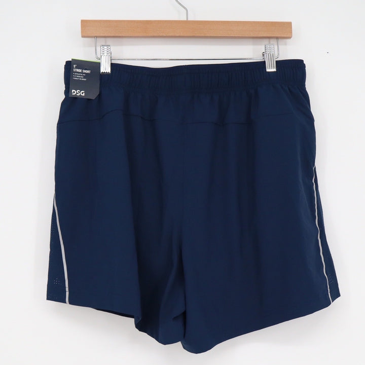 DSG Mens Stride Running Shorts Navy Blue 5 Inch Inseam Built-in Brief Large NEW