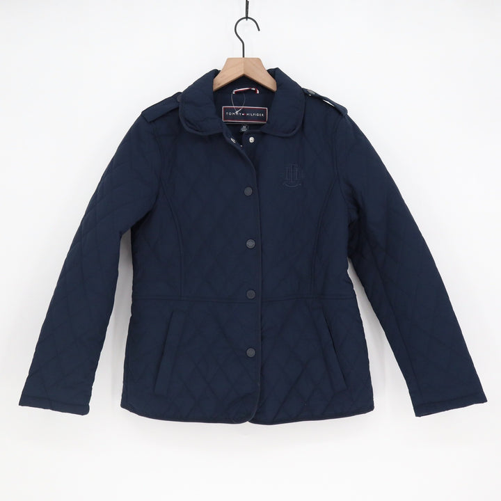 Tommy Hilfiger Womens Navy Blue Quilted Snap Front Jacket XS Crest Logo