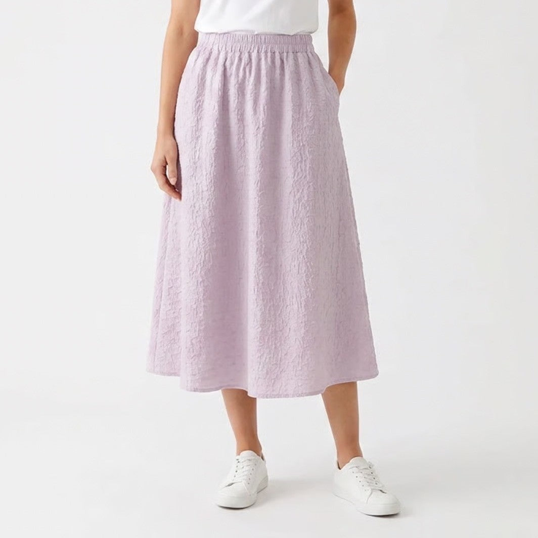 Dazy Lavender Purple Textured A-Line Midi Skirt Elastic Waist Size S