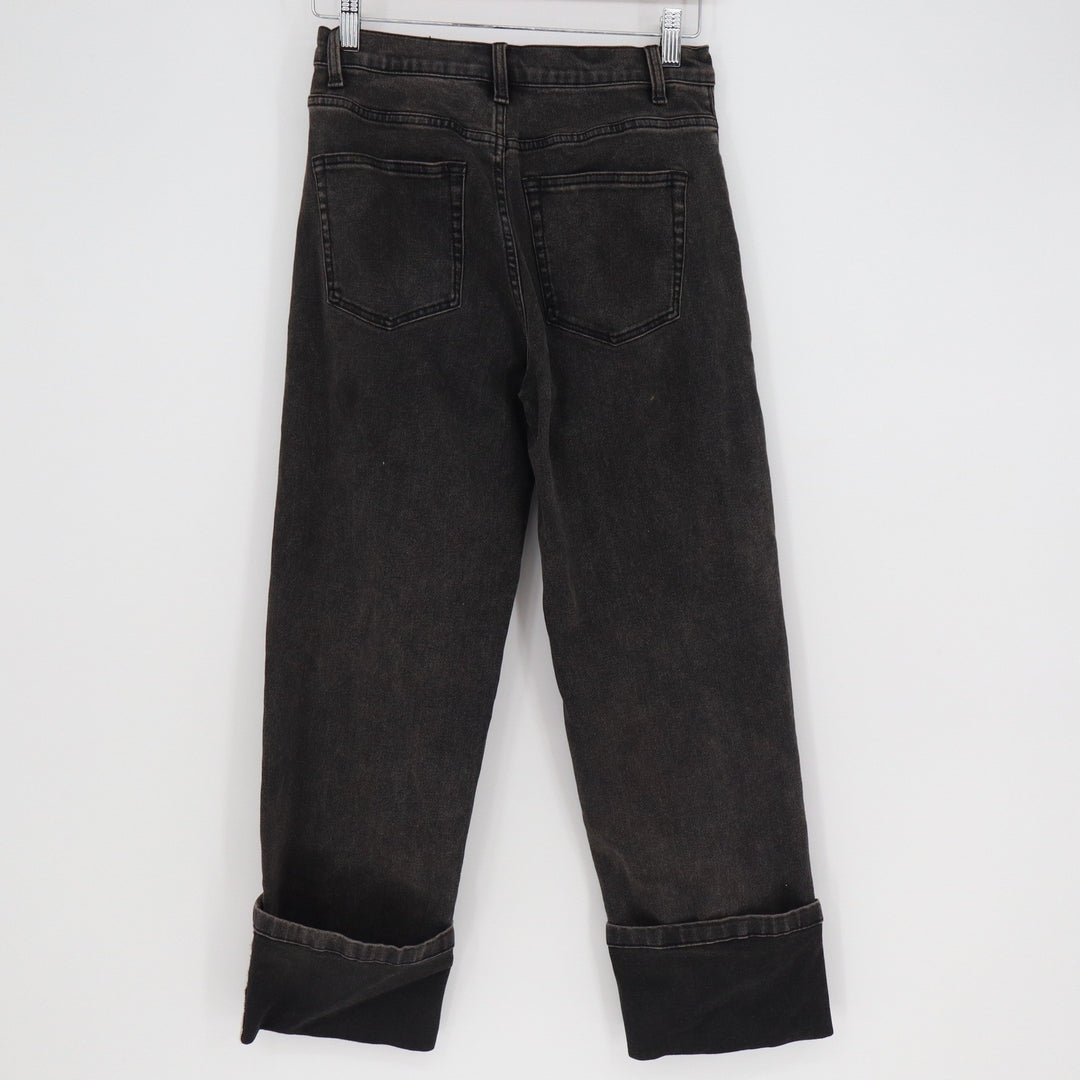 Miou Muse Womens Faded Black High Rise Straight Leg Cuffed Jeans Size S