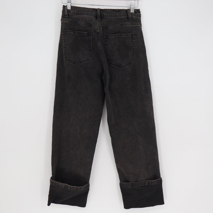 Miou Muse Womens Faded Black High Rise Straight Leg Cuffed Jeans Size S