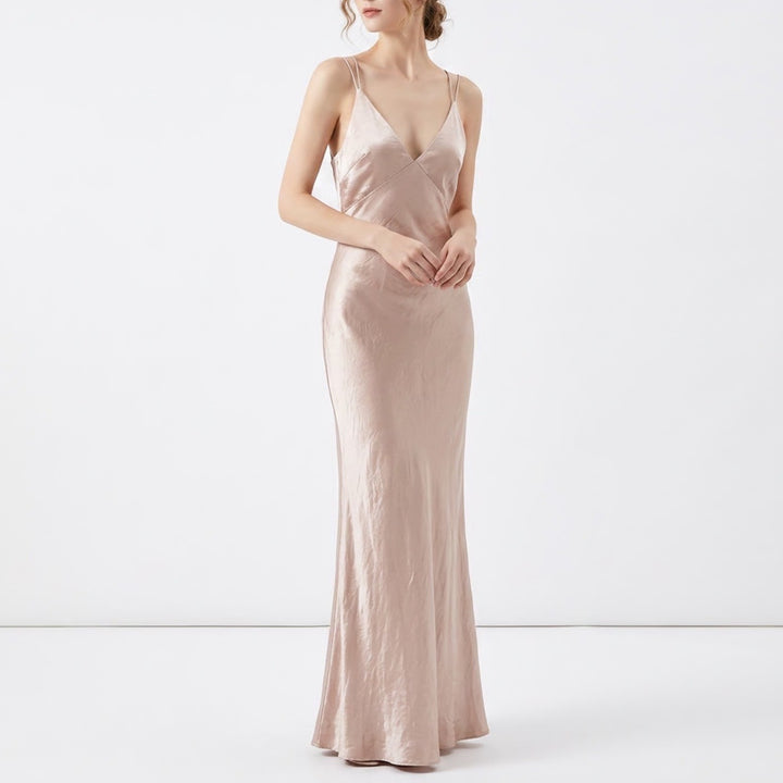 Izi Angus x Runaway Safia Slip Dress Champagne Satin Maxi XL
