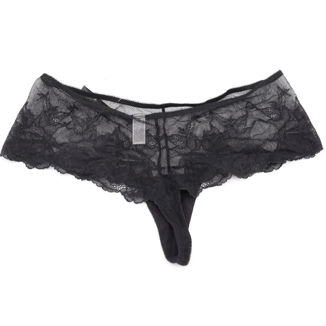Wacoal Vivid Attraction Tanga Womens XL Black Stretch Floral Lace Scalloped Edge
