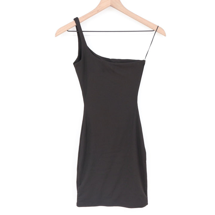 Naked Wardrobe Black One Shoulder Ribbed Mini Bodycon Dress Womens M