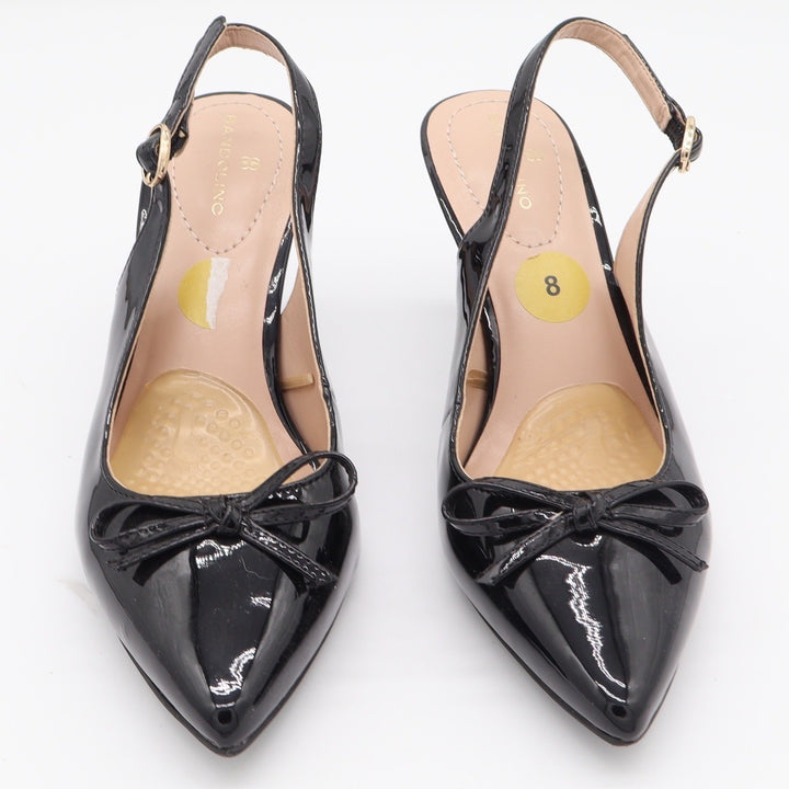 Bandolino Slingback Pumps Womens 8 Black Patent Bow Pointed Toe Stiletto