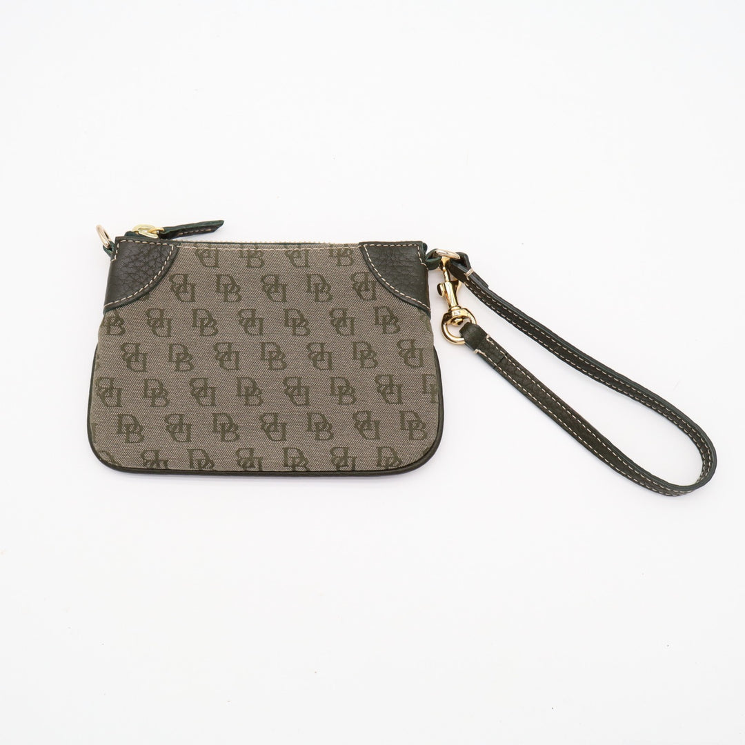 Dooney & Bourke Coin Purse Womens Olive Signature Leather Trim Wristlet Wallet