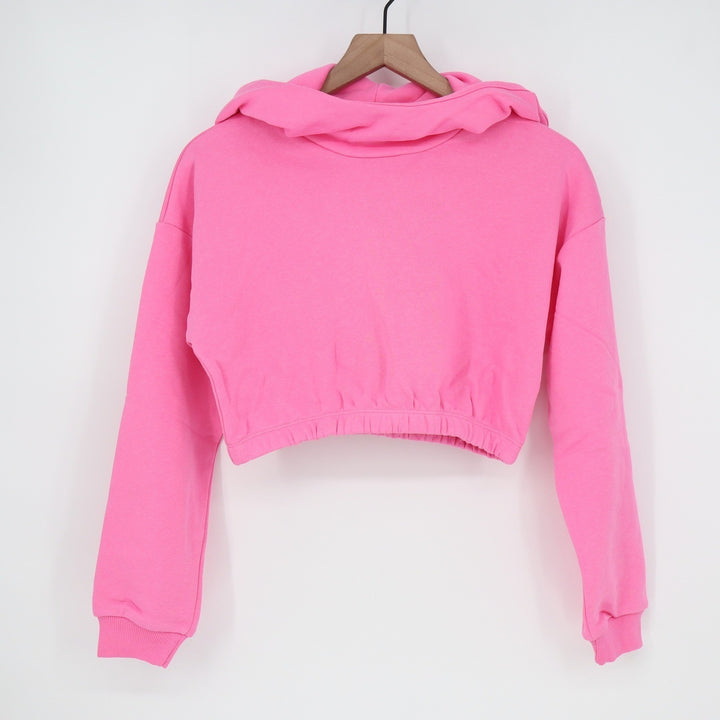 Naked Wardrobe Women's Neon Pink Cropped Hooded Sweatshirt S