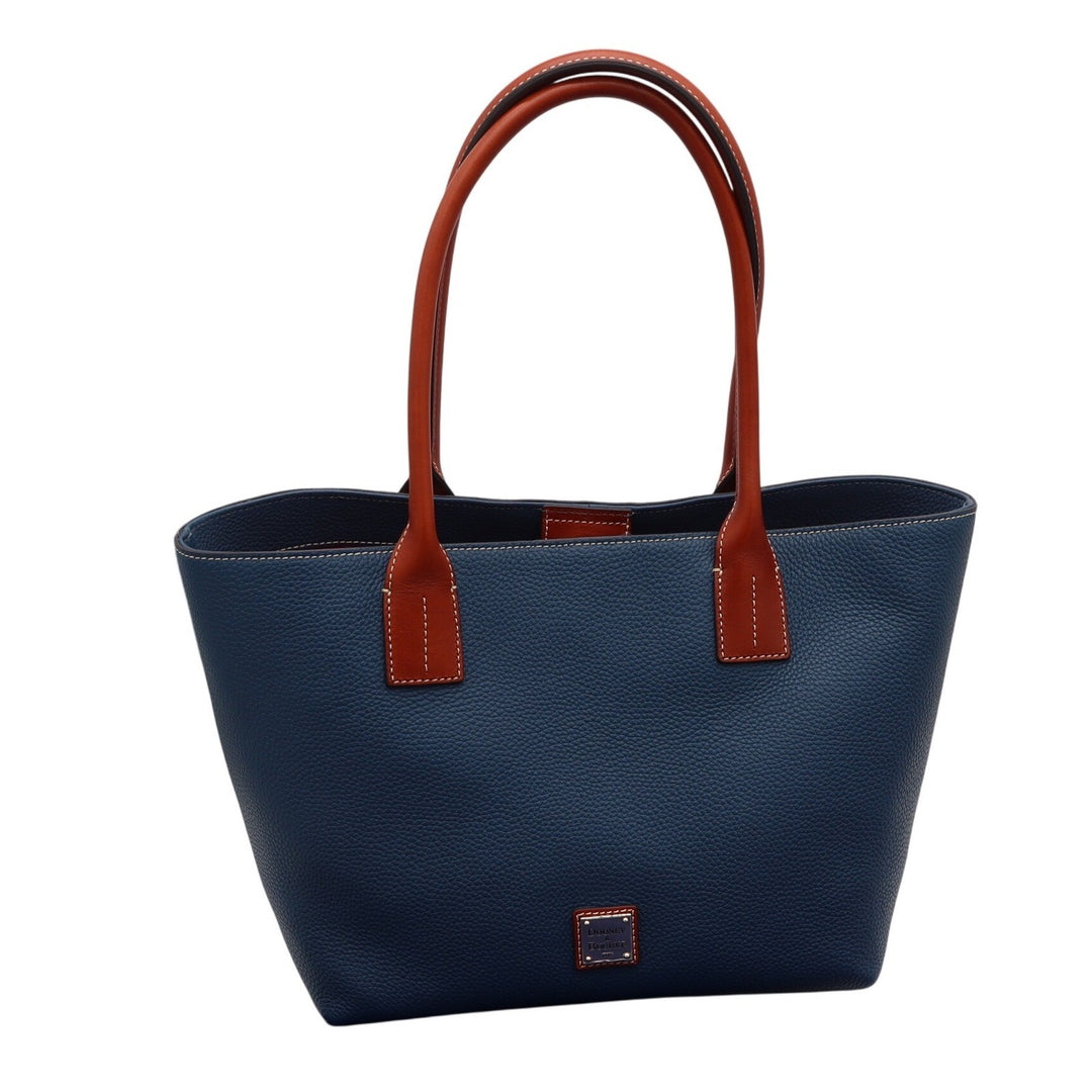 Dooney & Bourke Navy Blue Pebbled Leather Tote Bag Tan Trim