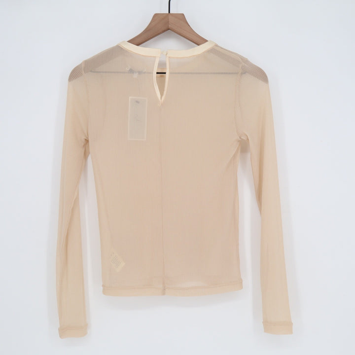 Crescent Beige Sheer Ribbed Mesh Long Sleeve Top CT8227 Mens Size Medium