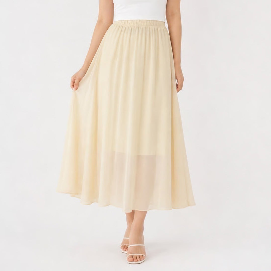 See You Monday Cream Pleated Maxi Skirt Elastic Waist Lined Large