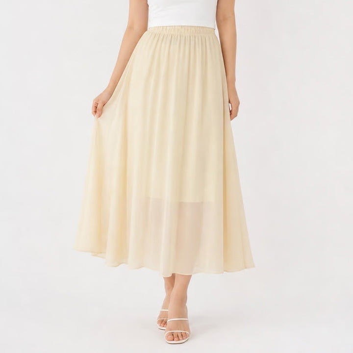 See You Monday Cream Pleated Maxi Skirt Elastic Waist Lined Large