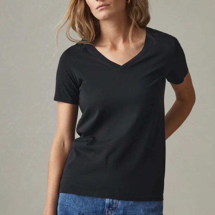 American Giant Women's Black V Neck Short Sleeve T Shirt Made in USA XL