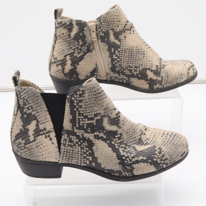 SO Hannosnake Womens Ankle Booties Faux Snakeskin Grey Cream Size 10