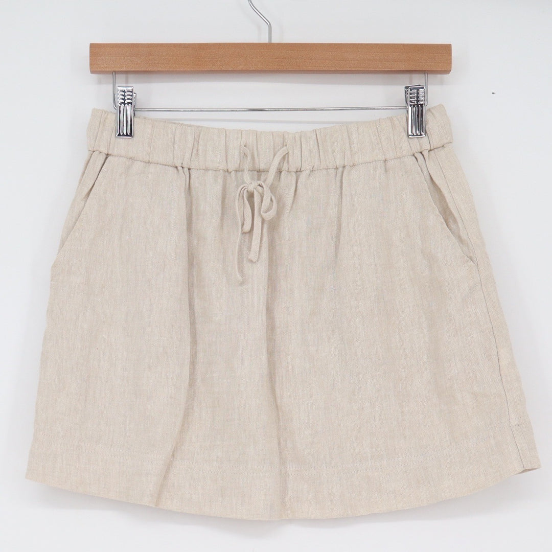 Glassons Linen Blend Mini Skirt Oatmeal Beige Elastic Drawstring Size 10