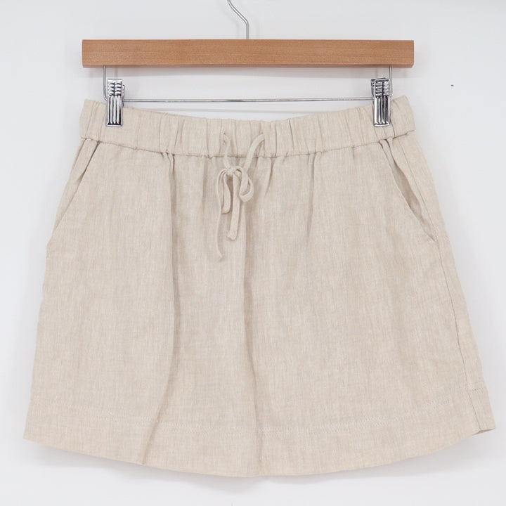 Glassons Linen Blend Mini Skirt Oatmeal Beige Elastic Drawstring Size 10
